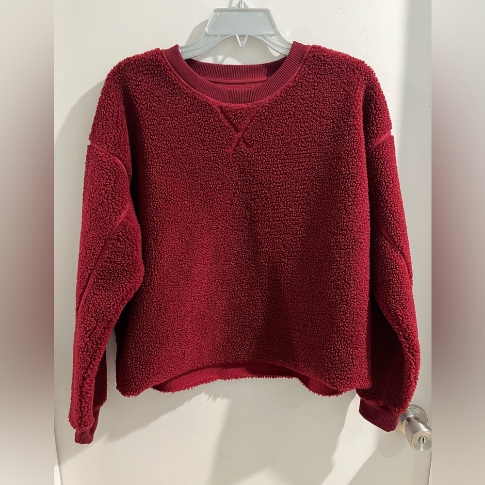 American Eagle Outfitters Burgundy Sherpa Fleece Pullover, OVERSIZED XS - Picture 6 of 7